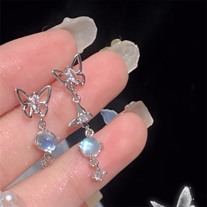 Women's Korean Style Zircon Butterfly Pearl Sier Needle Light Luxury Earrings