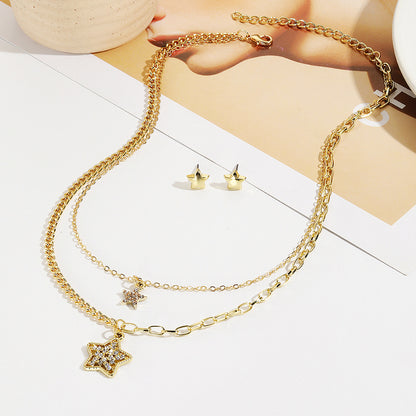 Jewelry Suit Five-pointed Star Twin Zircon Necklaces