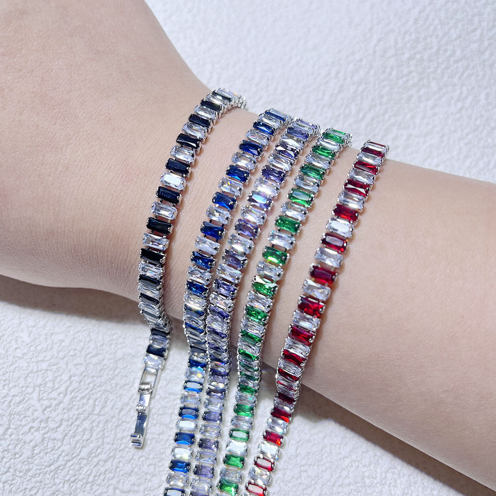 Colorful Zircon Rectangular Full Diamond Tennis Bracelets