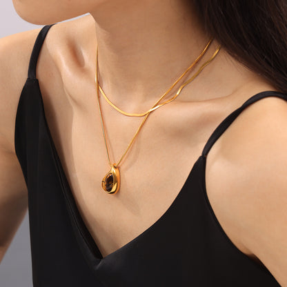 Elegant Personalized Niche Accessories Water Drop Shape Inlaid Necklaces