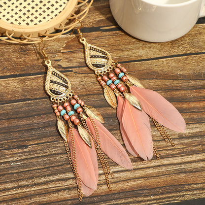 Long Feather Ethnic Style Tassel Yunnan Earrings