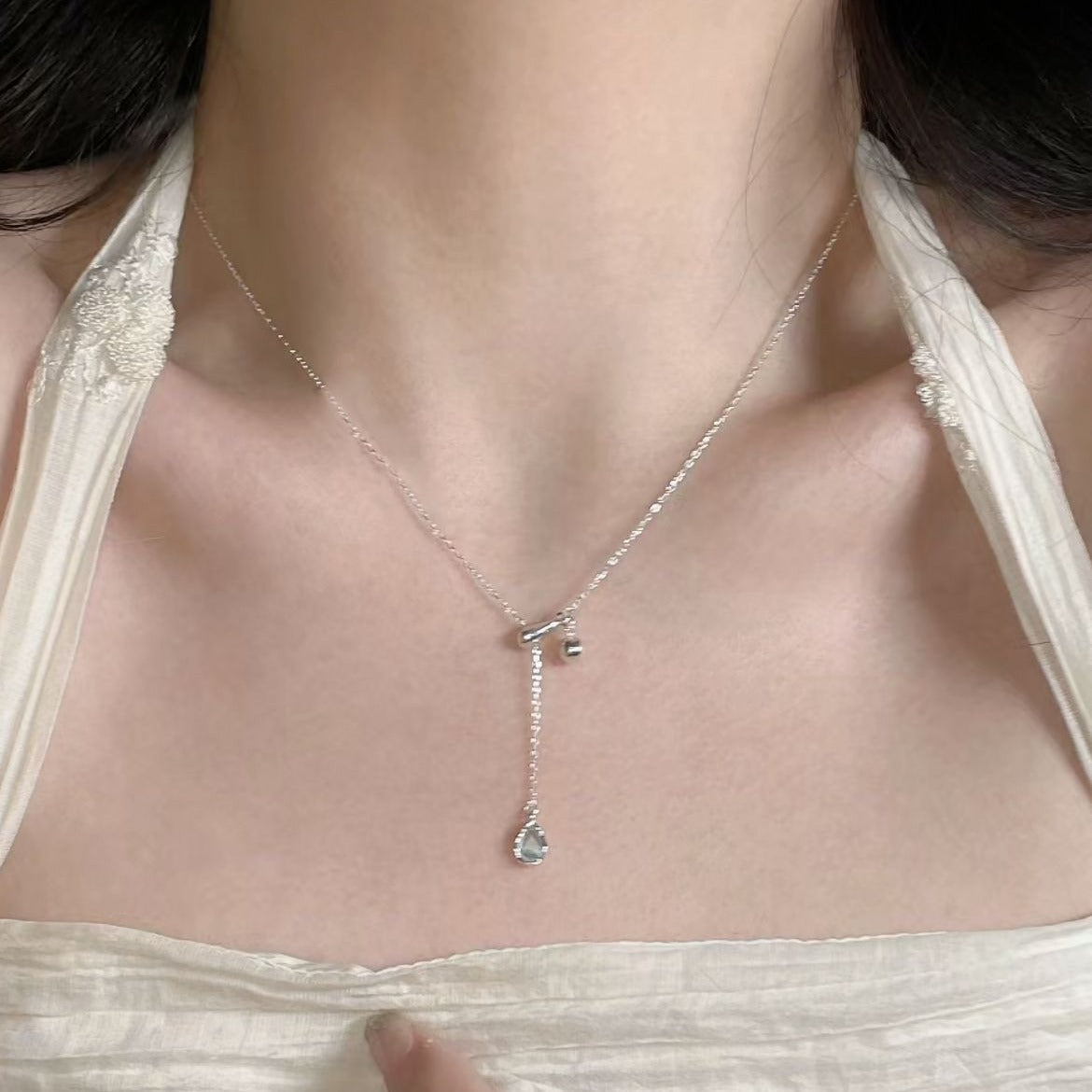 Women's Drop Tassel For Simple Temperament Cold Feeling Zircon Push-pull Necklaces