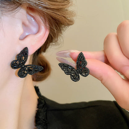 Needle Black Crystal Geometric Ear Minority Fashion Temperament Entry Earrings