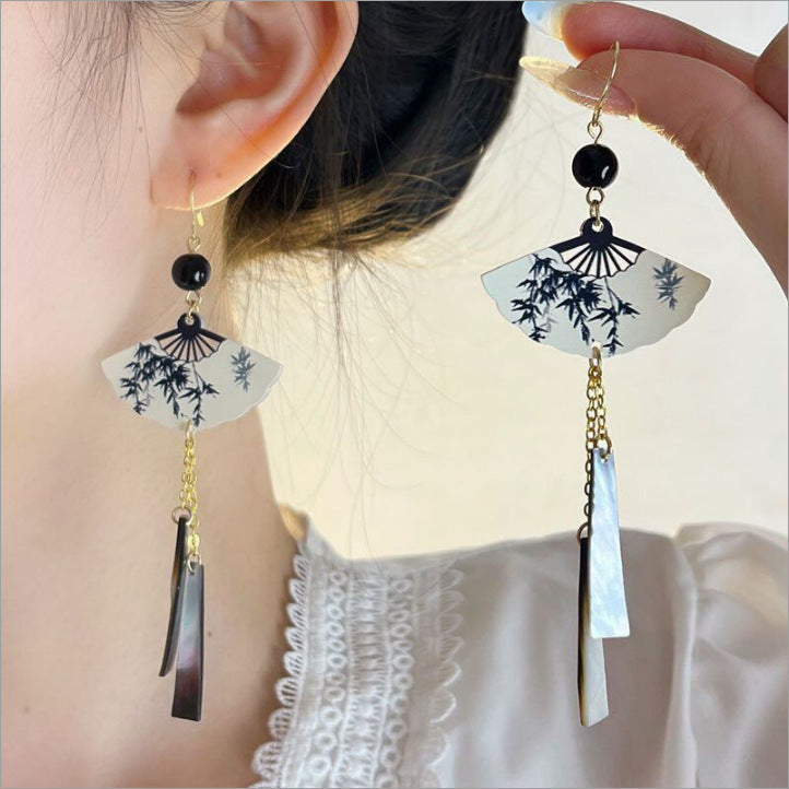 National Fan-shaped Tassel Temperamental High Sense Earrings