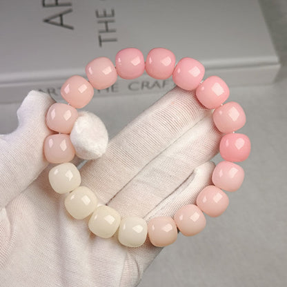 Imitation White Jade Green Bodhi Barrel Beads Bracelets