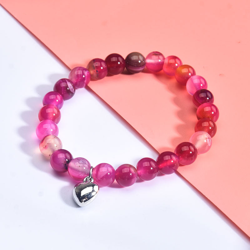 Pink Zebra Spot Frosted Stone Beaded Bracelets