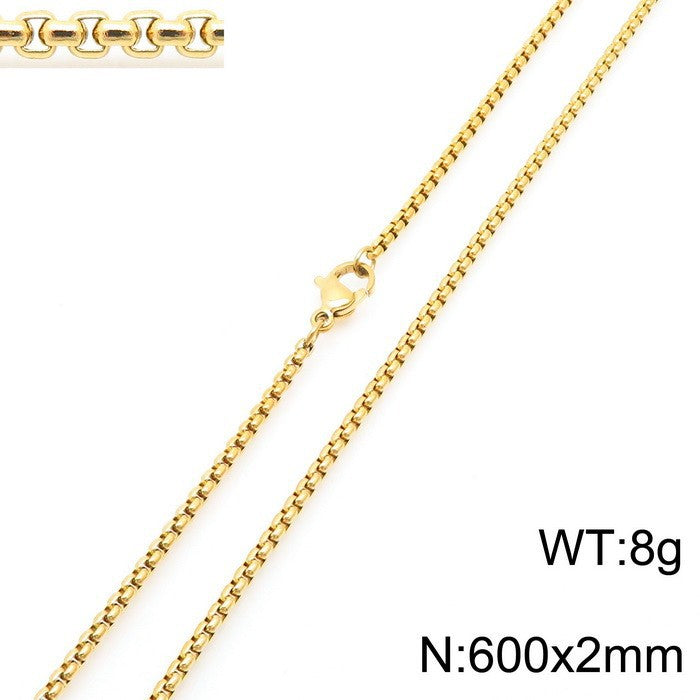 Women's & Men's Stainless Steel Square Pearl Chain Titanium Card Necklaces