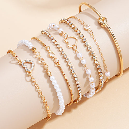 Diamond Knotted Love Pearl Suit Set Bracelets