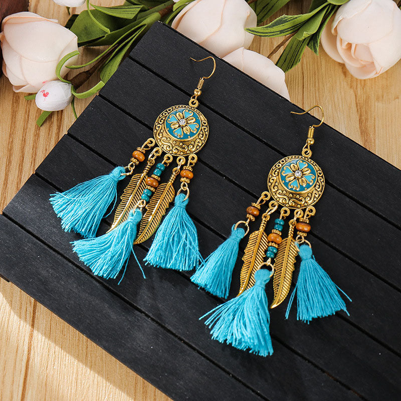 Ethnic Style Long Feather Temperamental Tassels Personality Earrings