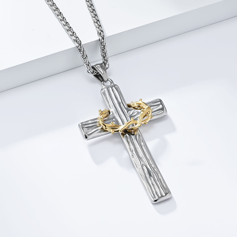 Retro Titanium Steel Garland Cross Two-color Pendants