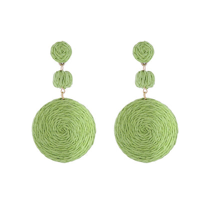 Bohemian Raffia Round Summer Beach Vacation Earrings