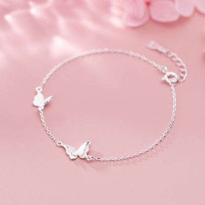 Sier Female Style Simple Cute Brushed Butterfly Bracelets