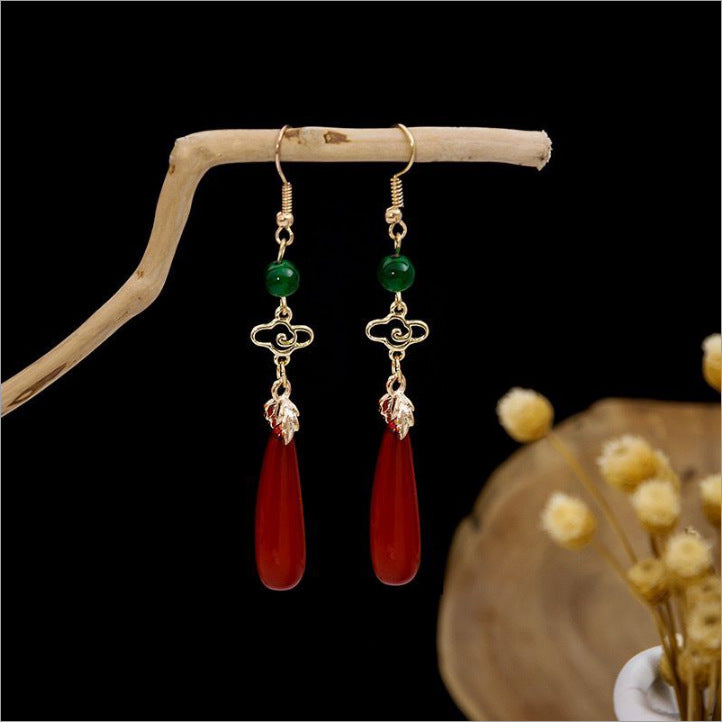 Retro Chinese Pearl Jade Simple Palace Earrings