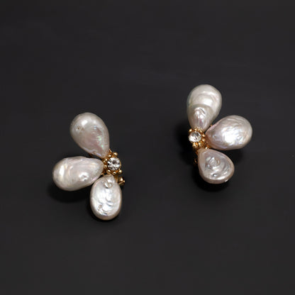 Women's Baroque Big Pearl Petal French Entry Earrings