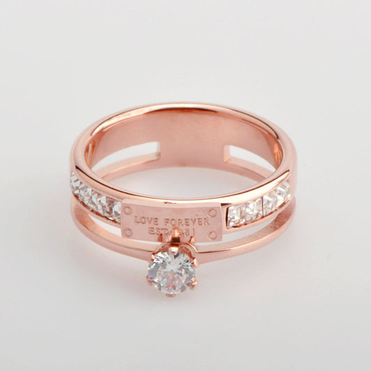 Retro Diamond Index Finger Female Rose Gold Plated Rings