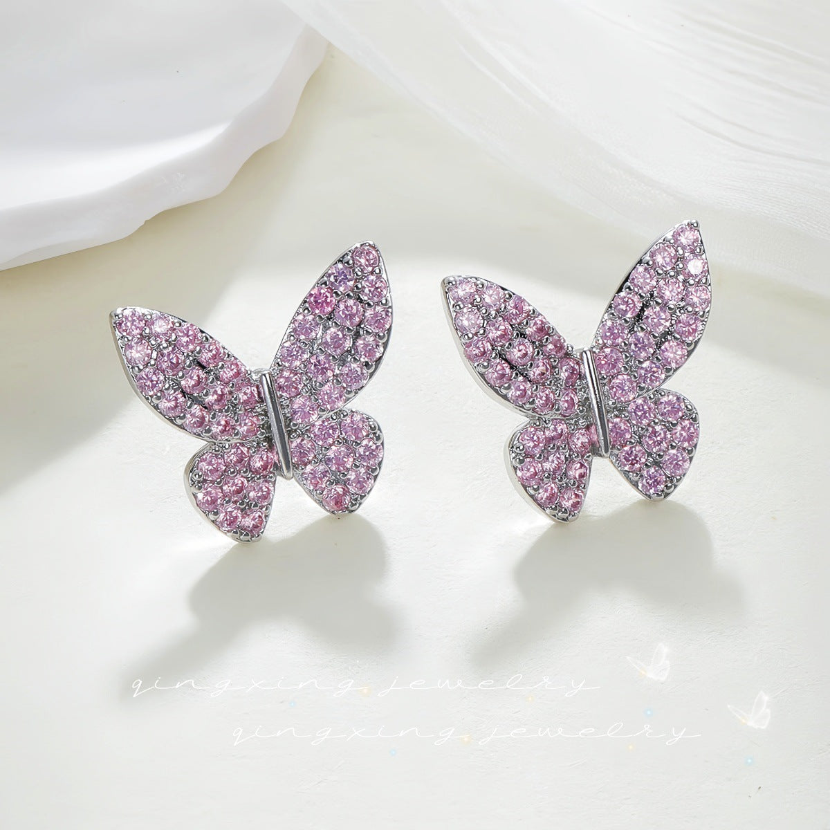 Pink Butterfly Zircon Exquisite Sweet Ear Earrings