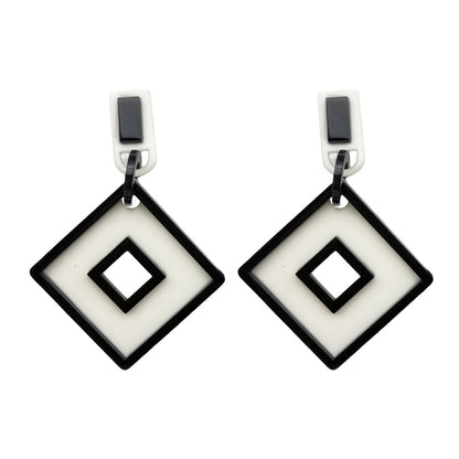 Preppy Style Black White Contrast Color Earrings