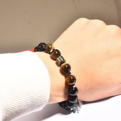 Men's Steel Tiger Eye Obsidian Bright Black Bracelets