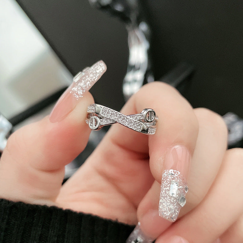 Light Luxury Cross Full Rhinestone Zircon Rings