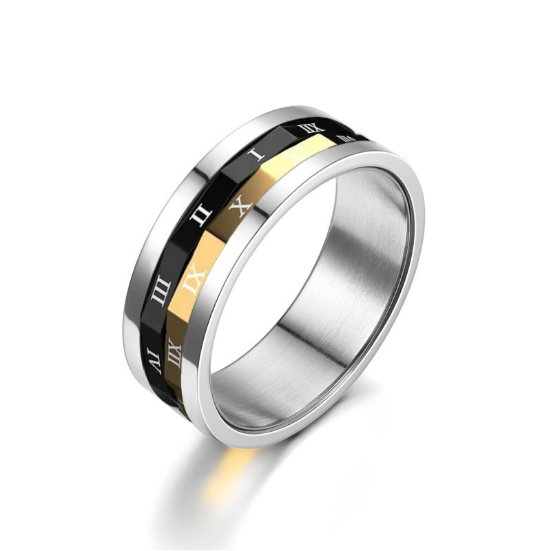 Men's Fashion Roman Numerals Rotatable Titanium Steel Rings