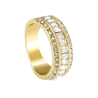 Affordable Luxury Fashion Gold Three-row Rhinestone Rings