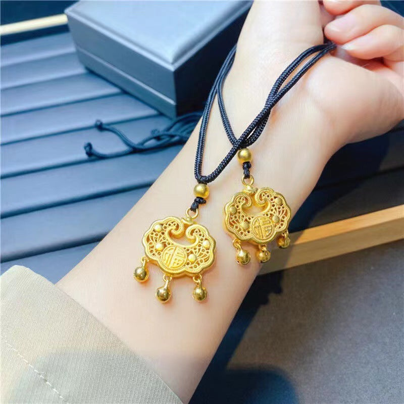 Children's Gold Hollow Fu Character Longevity Lock Pendants