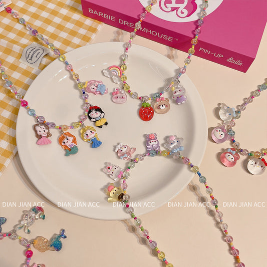 Korean Transparent Resin Color Beaded Little Princess Cute Cartoon Necklaces