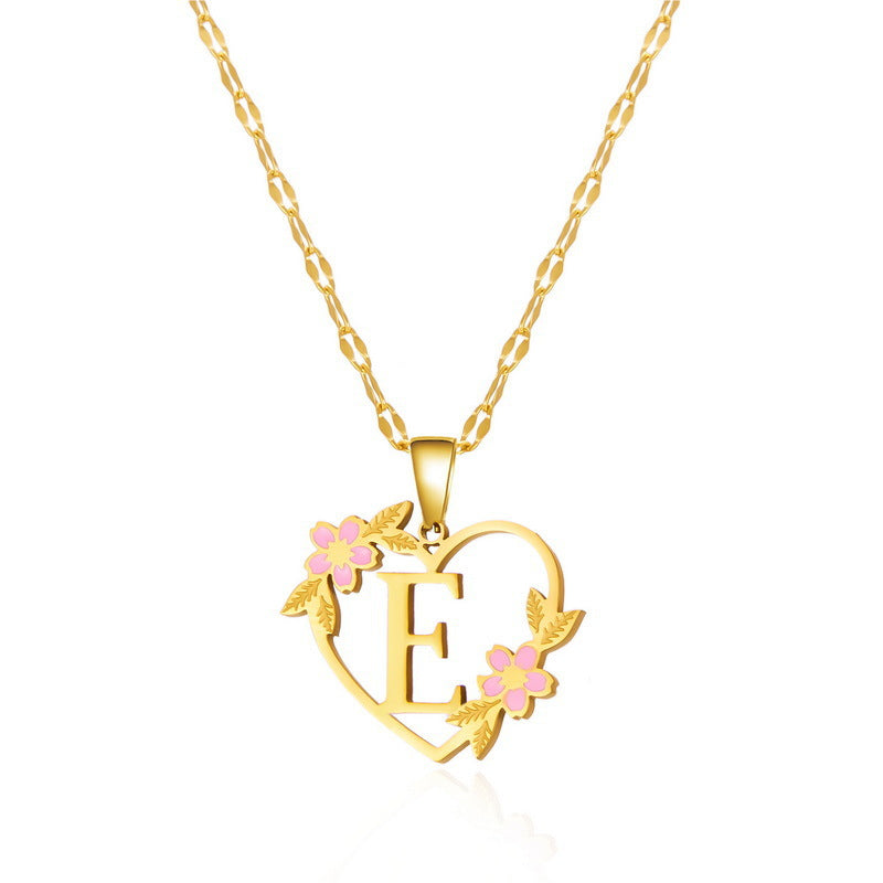 Fashion Letter Flower Cutout Love Titanium Steel Necklaces