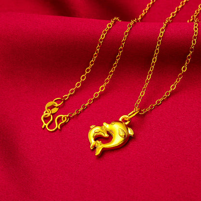 Women's Vietnam Placer Gold Live Dolphin Thin Necklaces