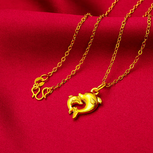 Women's Vietnam Placer Gold Live Dolphin Thin Necklaces