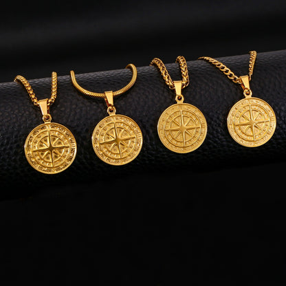 Men's Fashion Viking Nordic Style Metal Compass Necklaces