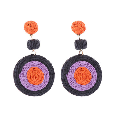 Bohemian Raffia Round Summer Beach Vacation Earrings