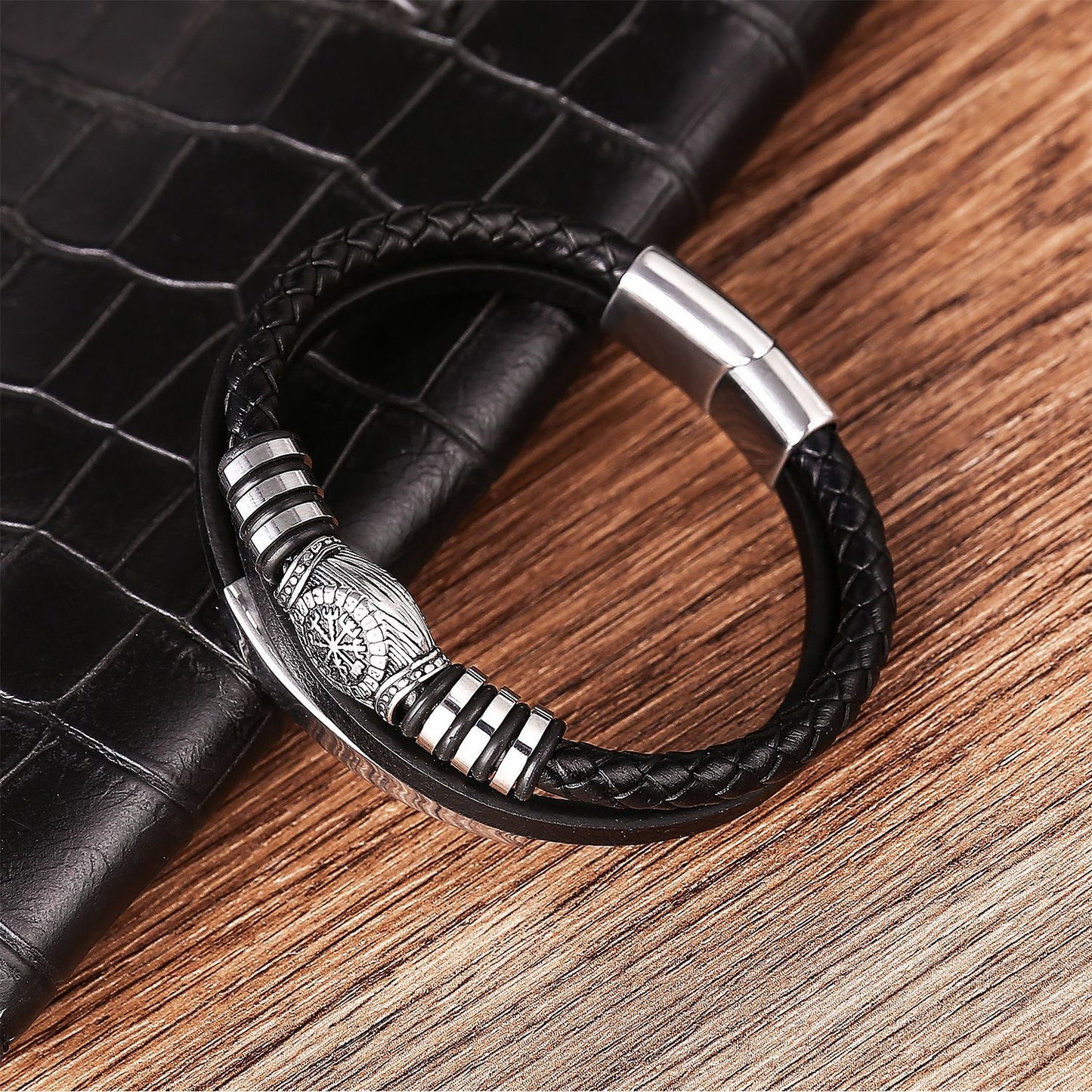 Men's Supply Vintage Viking Leather Woven Magnetic Bracelets