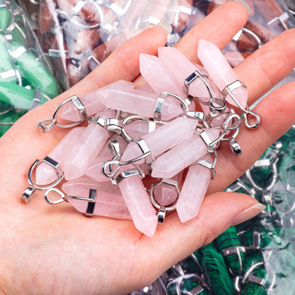 Natural Raw Gemstone Hexagon Prism Crystal Pendants