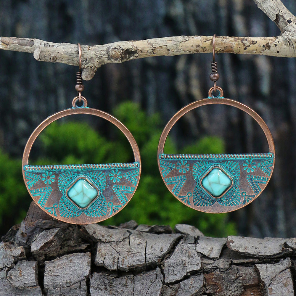 Style Geometric Round Personality Distressed Tribe Earrings