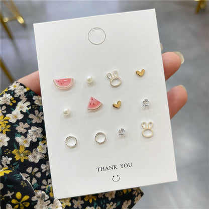 Needle Ceramic Flower Watermelon Week Suit Earrings