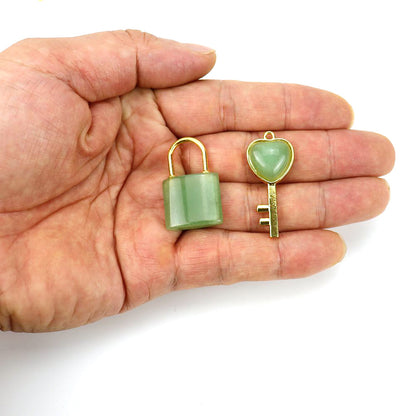 Natural Stone Love Key Heart Lock Pendants