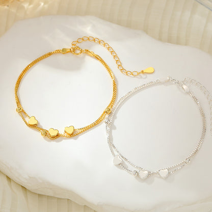 Beads Double Layers Loving Heart Fresh Bracelets