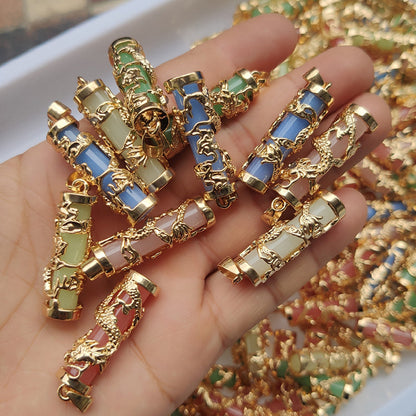 Women's & Men's Alloy Dragon Column Luminous Stone Golden Pendants