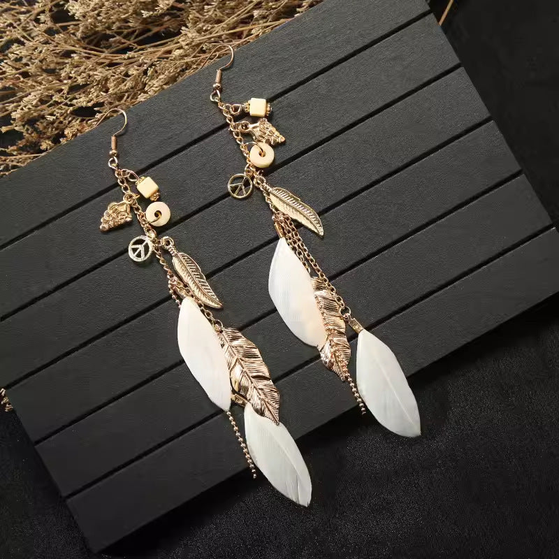 Ethnic Style Long Feather Temperamental Tassels Personality Earrings