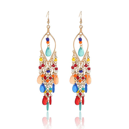 Women's Bohemian Long Fashion Exaggerated Water Drop Tassel Graceful Earrings