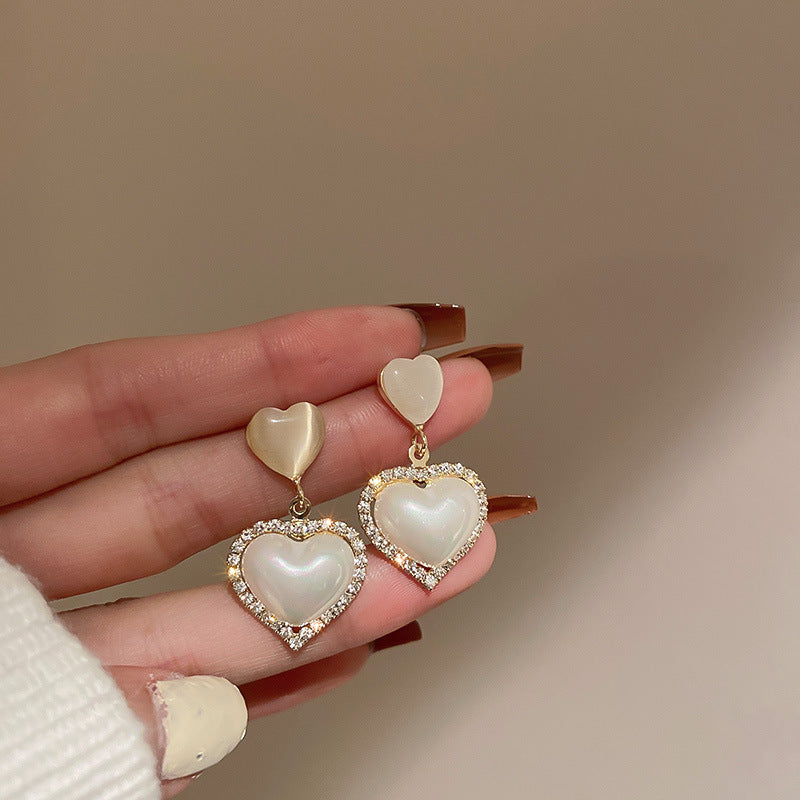 Korean Female With Hearts Simple Elegant Earrings