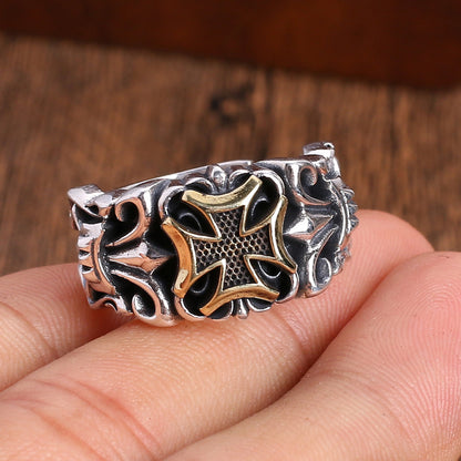 Men's Vintage Thai Sier Cross Open-end Personality Fashion Rings