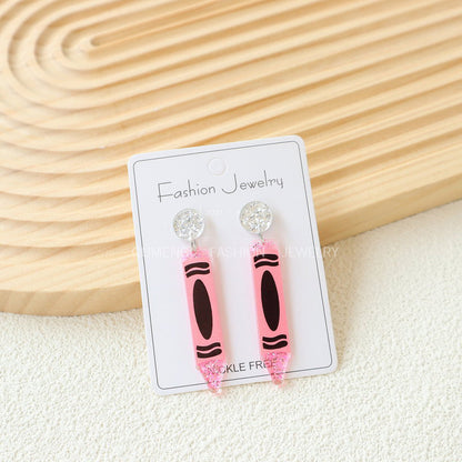 Teacher's Day Acrylic Color Crayon Personality Earrings