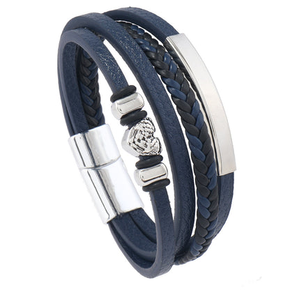 Men's Ancient Style Leather Woven Trendy Beaded Bracelets