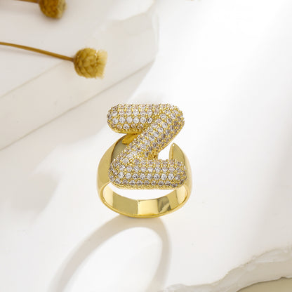 Gold Exaggerated Micro Inlaid Zircon English Rings