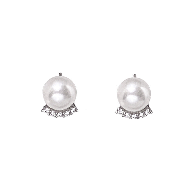 Women's Inlay Rhinestones Simple Temperamental Pearl Light Luxury Minority Design Earrings