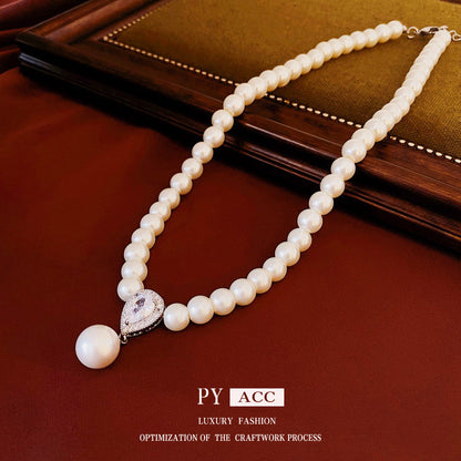 Pearl Zircon Water Drops French Retro Simple Necklaces