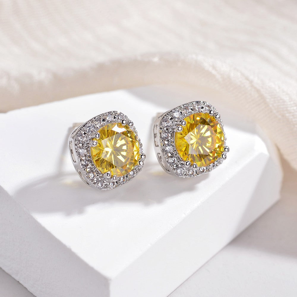 Zircon Ear Large Square Round Zirconium Earrings