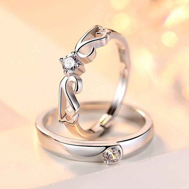 White Gold Plated Imitation Moissanite Open Couple Design Rings